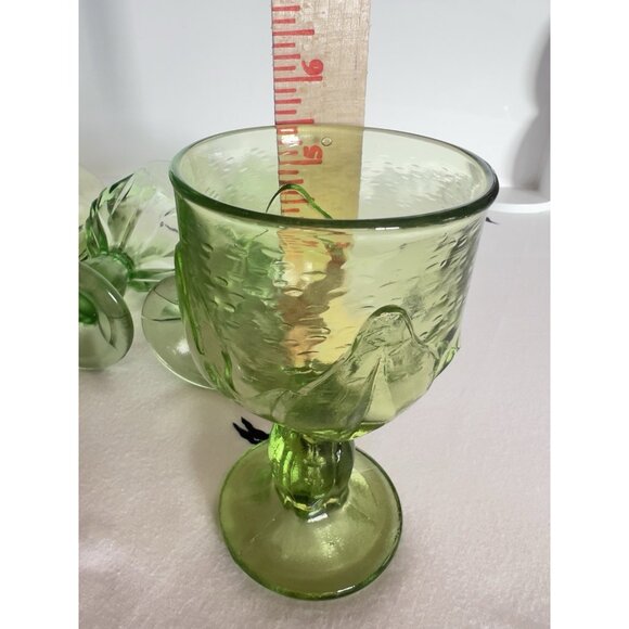 Vintage 70s Tiffin Franciscan Cabaret Green Lotus Footed  Set 4 Franciscan Tiffin Green LOTUS Cabaret Footed Wine Glasses 5 1/2”H Leaf VTG